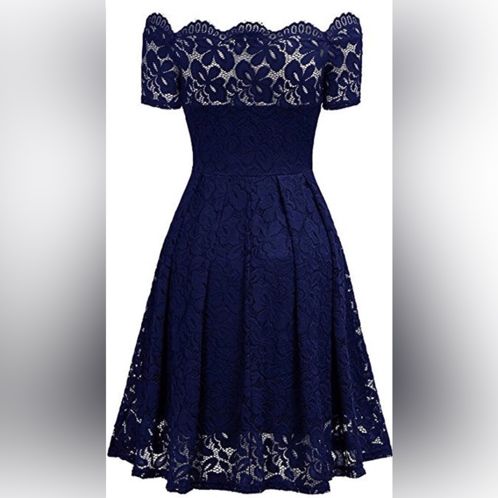 #011 MISSMAY Women's Vintage Floral Lace Short Sleeve Boat Neck Cocktail. - Picture 3 of 9